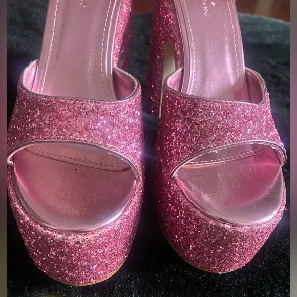 Azalea Wang Pink Bali Glittery Platform Heels Size 9 - Picture 5 of 8